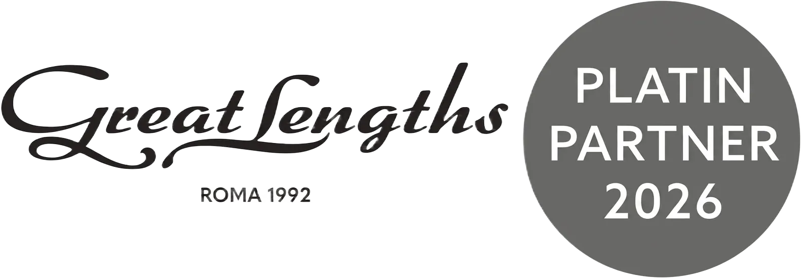 Great Lengths Logo mit Siegel „Platin Partner 2026“, Roma 1992